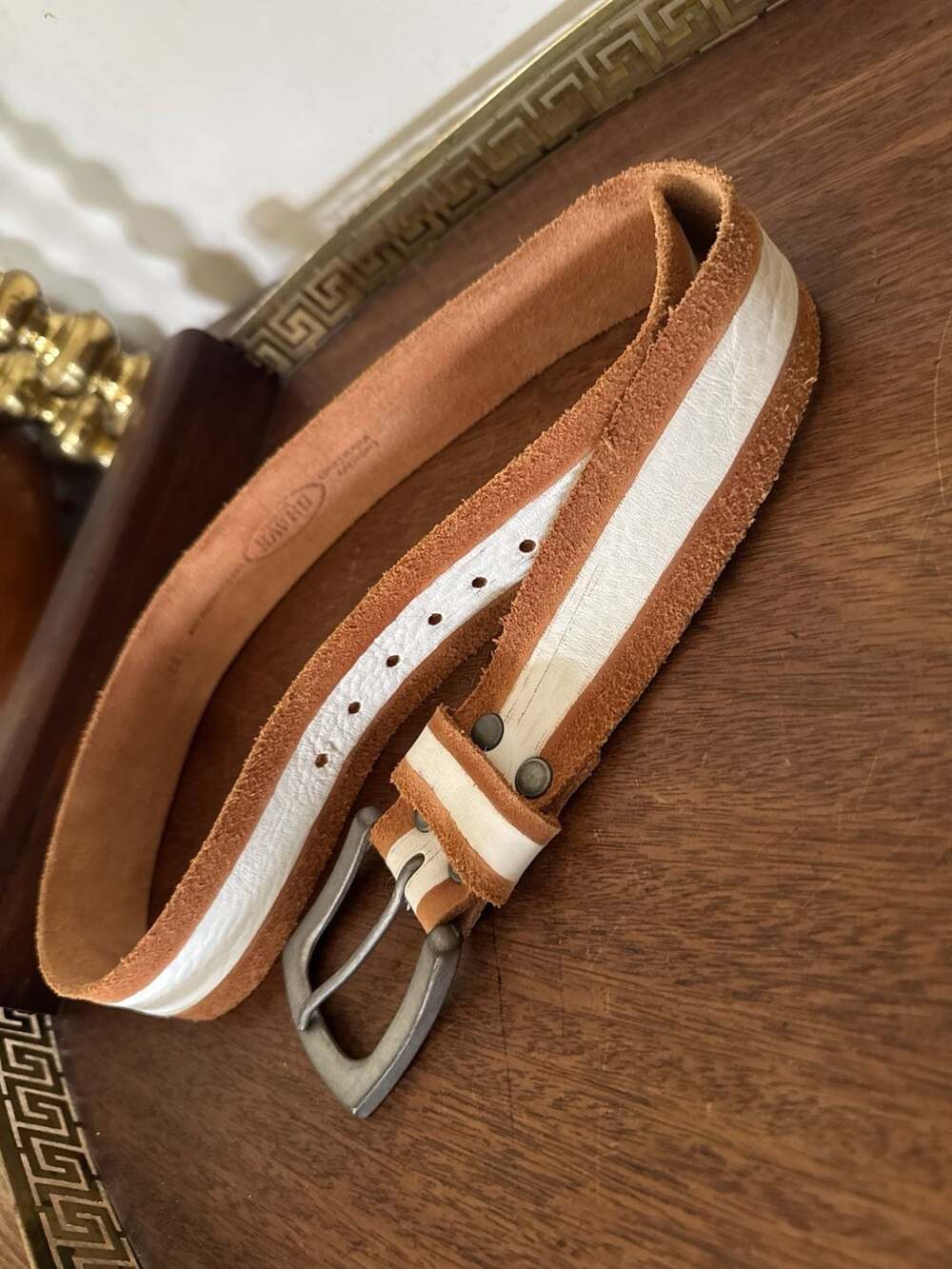 Brave Beltworks Brown and White Two-Tone Leather Belt Size 32